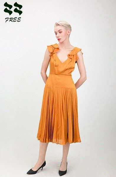Sleeveless Ruffles Pleated Dress Supplier